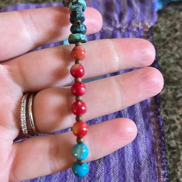 Hand-made semi-precious gemstone bracelet. Larimar, Coral, Turquoise. - Picture 4 of 5